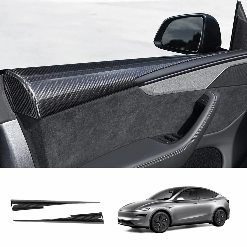 [Real Carbon Fiber] Upper Door Panel Trim Overlay Covers for Tesla Model Y Juniper 2025+