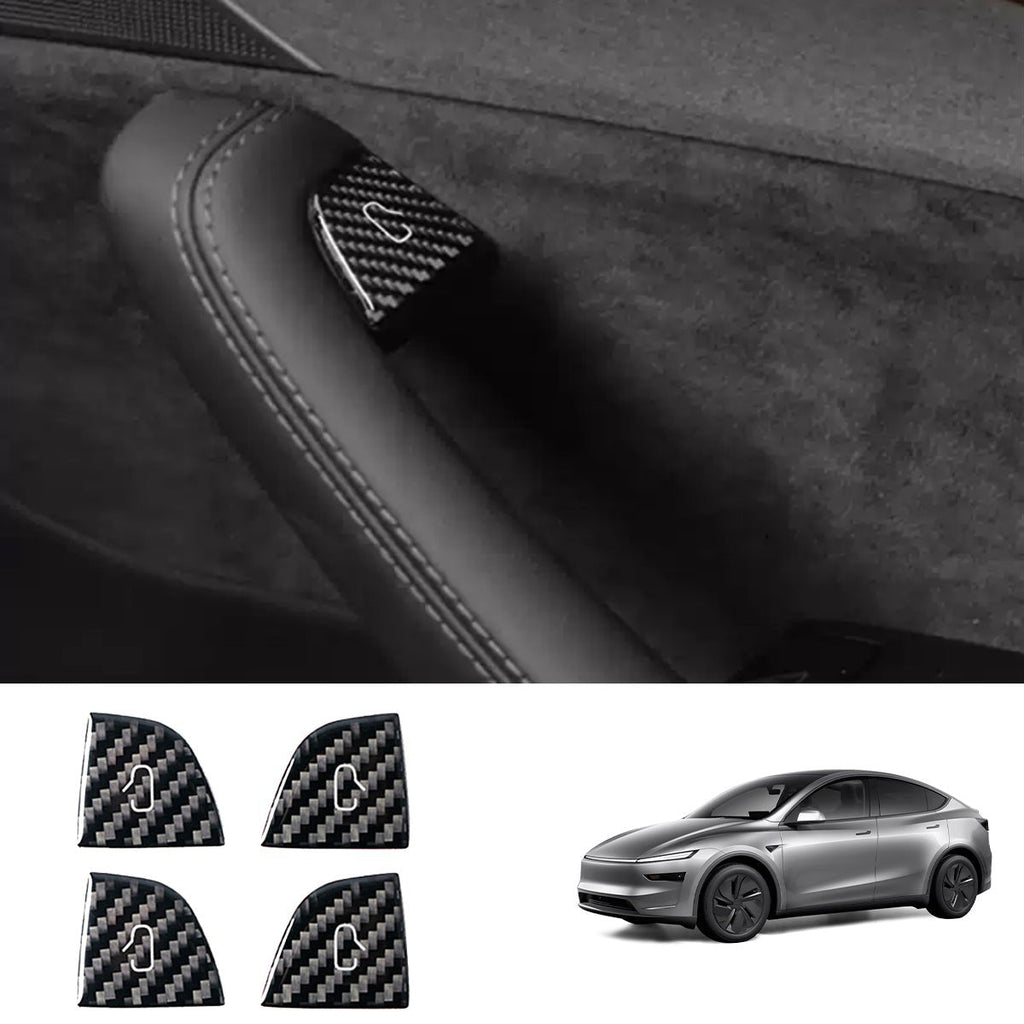 Real Carbon Fiber Window Switch Button Cover Sticker 4 PCS For Tesla Model 3 Highland 2024+ / Model Y Juniper 2025+