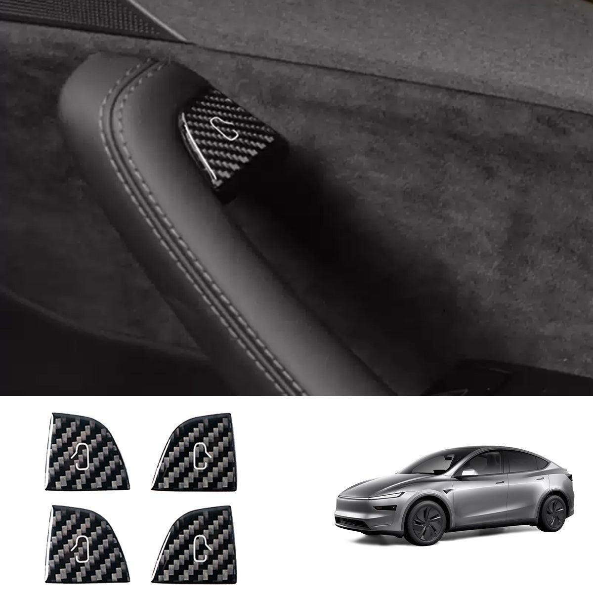 Real Carbon Fiber Window Switch Button Cover Sticker 4 PCS For Tesla Model 3 Highland 2024+ / Model Y Juniper 2025+
