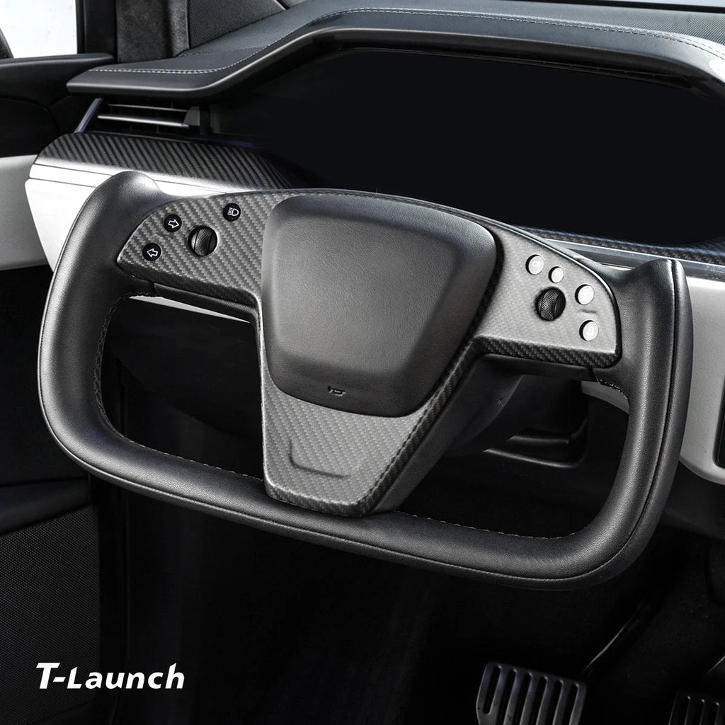 [Real Carbon Fiber] Yoke Steering Wheel Cover Overlay Plate Panel For Model S/X (2021+)