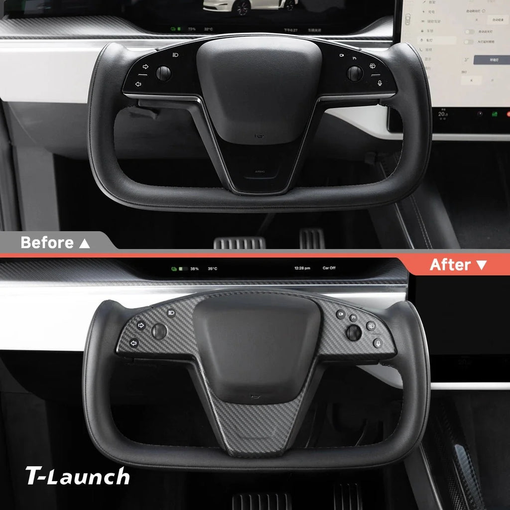 [Real Carbon Fiber] Yoke Steering Wheel Cover Overlay Plate Panel For Model S/X (2021+)