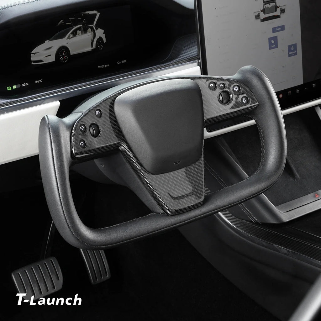 [Real Carbon Fiber] Yoke Steering Wheel Cover Overlay Plate Panel For Model S/X (2021+)