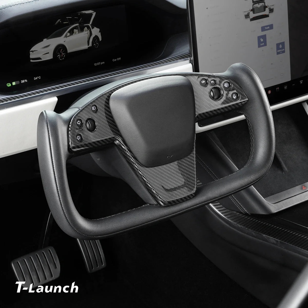 [Real Carbon Fiber] Yoke Steering Wheel Cover Overlay Plate Panel For Model S/X (2021+)