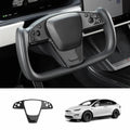 [Real Carbon Fiber] Yoke Steering Wheel Cover Overlay Plate Panel For Model S/X (2021+)
