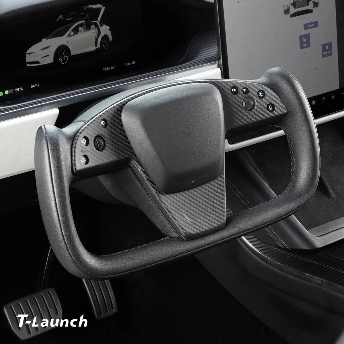 [Real Carbon Fiber] Yoke Steering Wheel Cover Overlay Plate Panel For Model S/X (2021+)