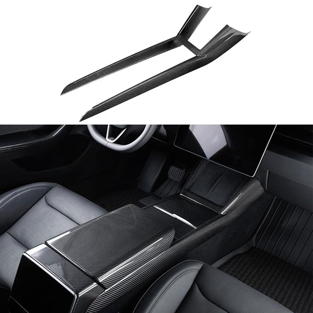 Real Dry Carbon Fiber Center Console Combo Side Panel & Charging Pad Overlay for Model 3 Highland & New Model Y
