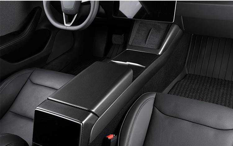 Real Dry Carbon Fiber Center Console Combo Side Panel & Charging Pad Overlay for Model 3 Highland & New Model Y