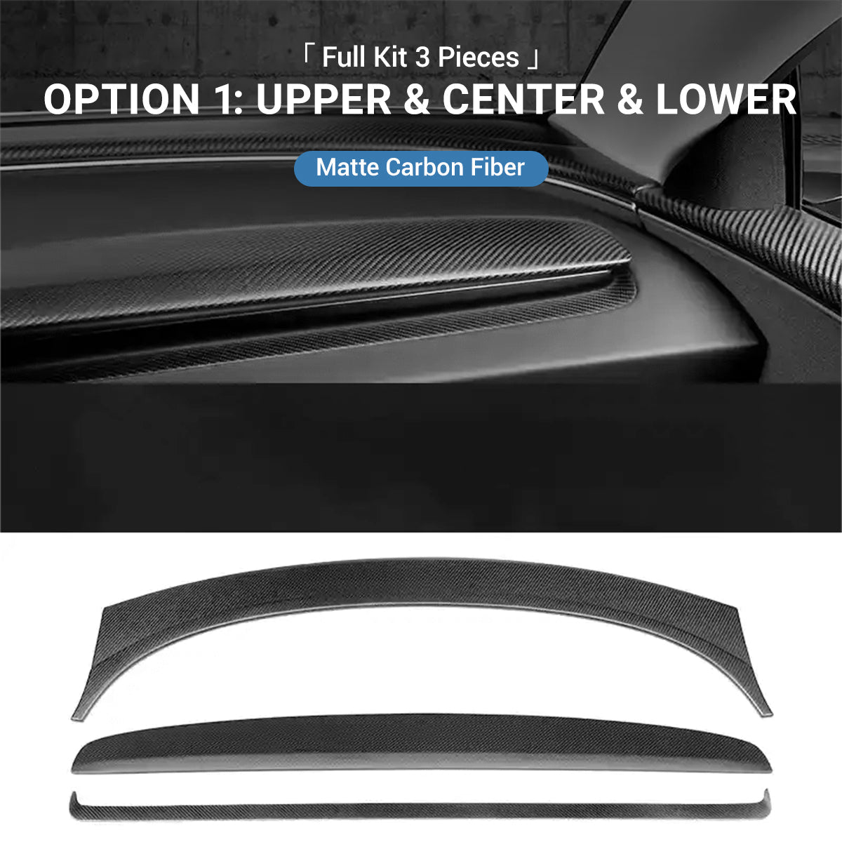 Miroken Real Dry Carbon Fiber Dashboard Cover Overlay for Model 3 Highland / Model Y Juniper
