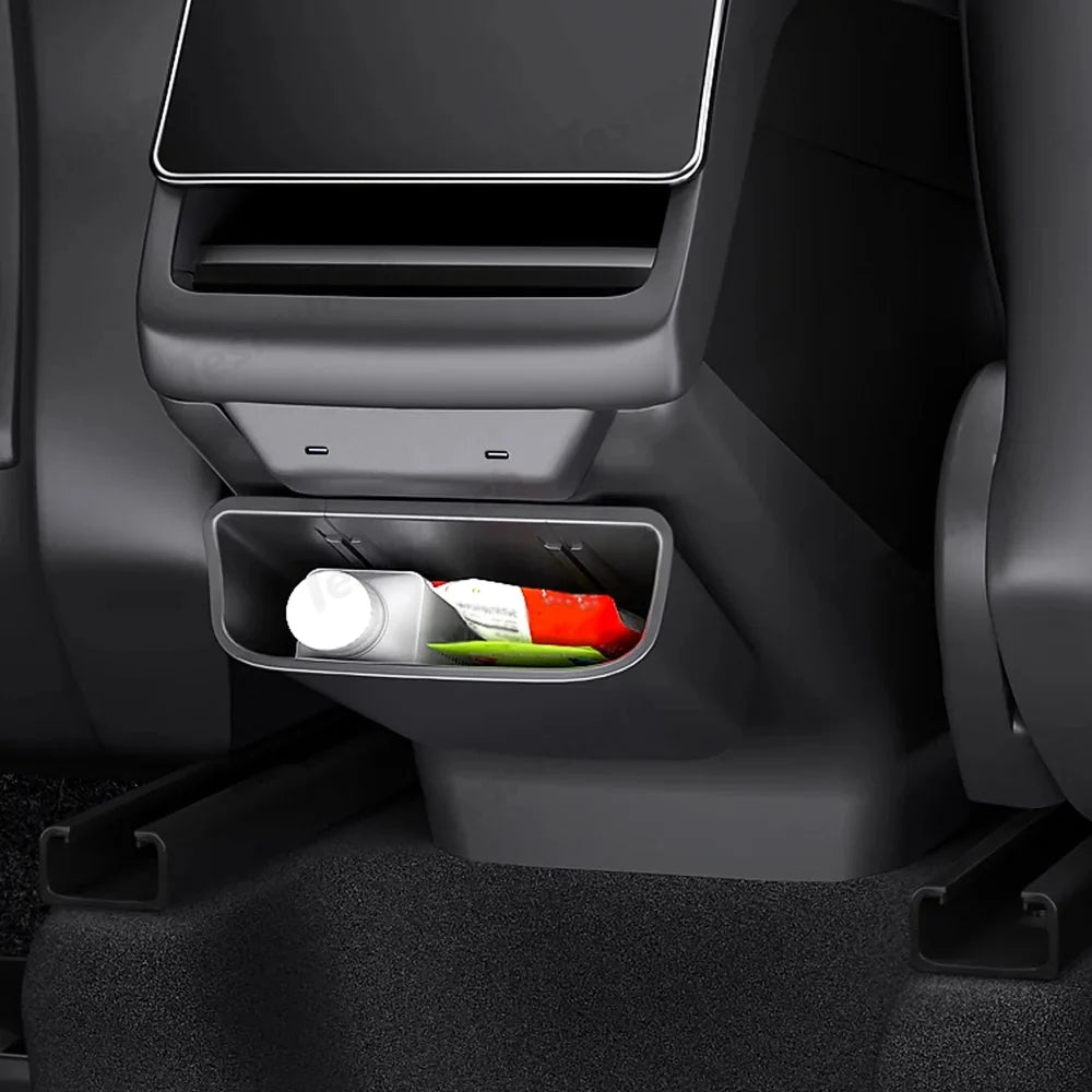 Rear Center Console Kick Guard & Storage Box for Tesla Model Y Juniper 2025+ / Model 3 Highland 2024+