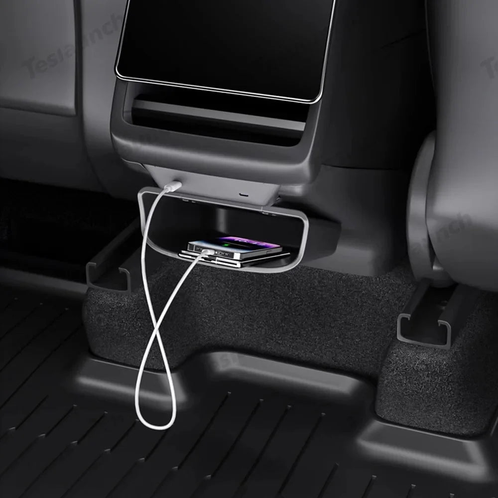 Rear Center Console Kick Guard & Storage Box for Tesla Model Y Juniper 2025+ / Model 3 Highland 2024+