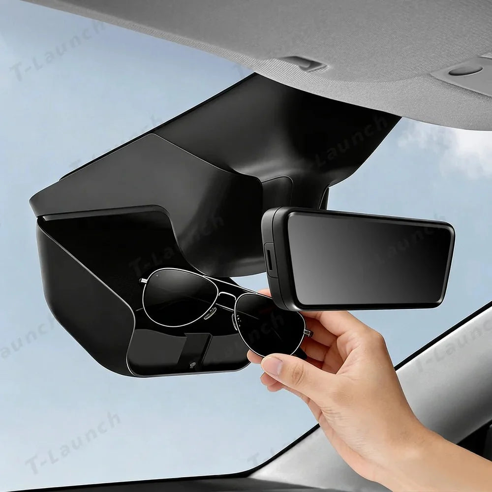 Rearview Mirror Hidden Sunglasses Holder & Storage Box for Tesla Model Y Juniper 2025+