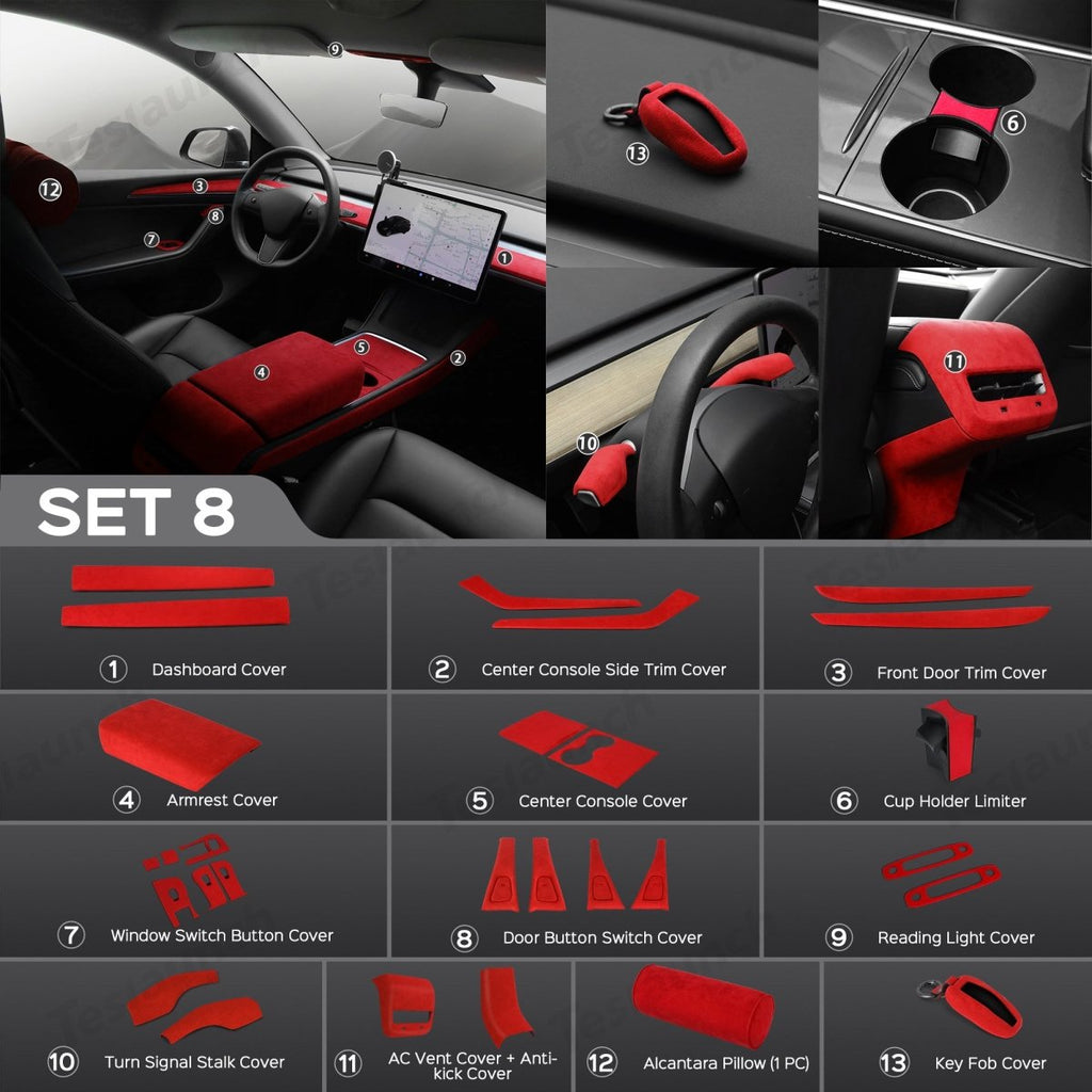 Red Alcantara Wrap Kit Interior Accessories for 2021-2023 Model 3 and Model Y