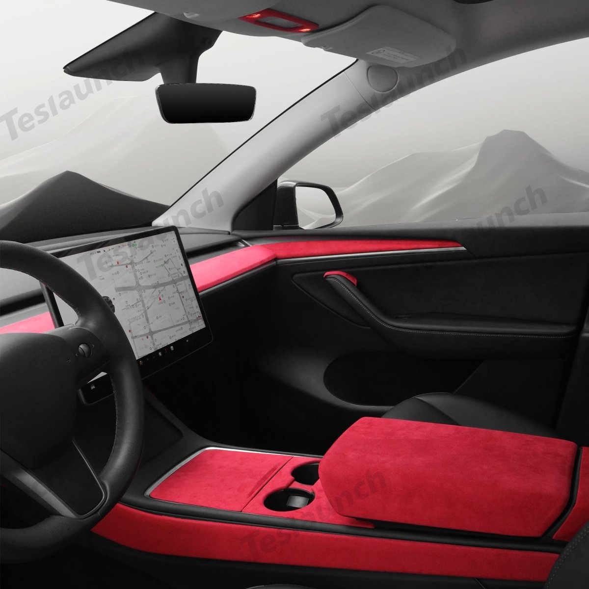 Red Alcantara Wrap Kit Interior Accessories for 2021-2023 Model 3 and Model Y