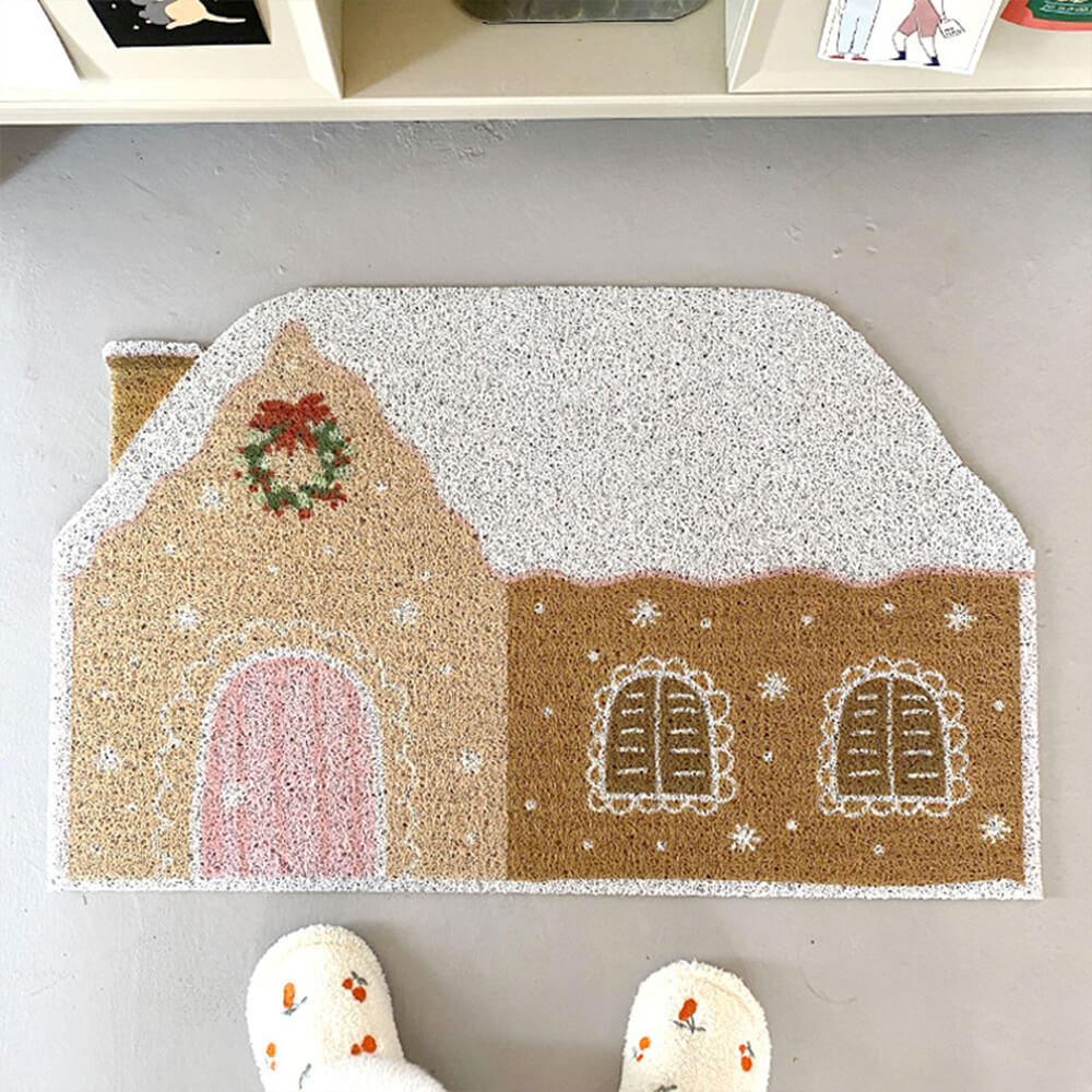 Non-slip solid carpet with gingerbread motifs