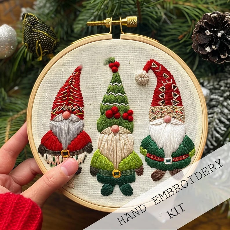 Christmas Embroidery Kit | Winter Snowy Village Pattern | Beginner Craft Set with Hoop & Threads