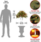 Christmas urn decoration with LED lights | Realistic pine branches & berries | Indoor and outdoor