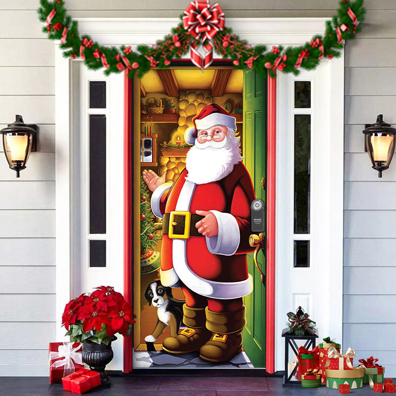 Christmas Door Cover | Fabric Front Door Decoration | Washable & Reusable | 91×203cm