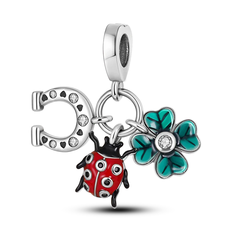 925 Silver Golden Leopard Charms Beads Colorful Chameleon Rhinoceros Lion Scarab Cat Pendant Compatible with Original Pandora Bracelet Jewelry