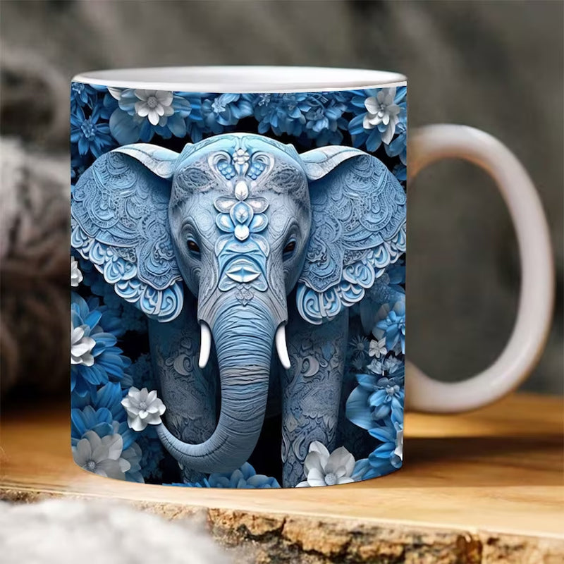 3D Elephant Flowers Mug