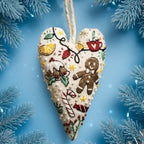 DIY embroidery set for heart-shaped Christmas decorations with fabric, thread, and needles