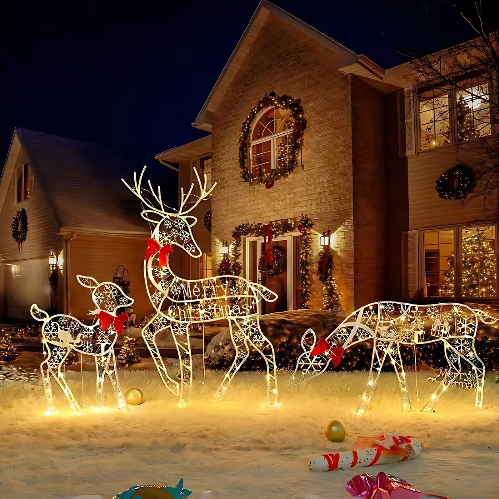 Christmas Decorations Reindeer Sleigh Light Display
