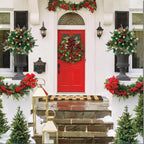 Christmas urn decoration with LED lights | Realistic pine branches & berries | Indoor and outdoor
