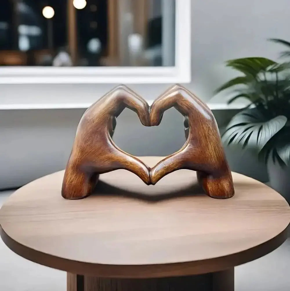 Handcrafted heart sculpture with modern wood grain