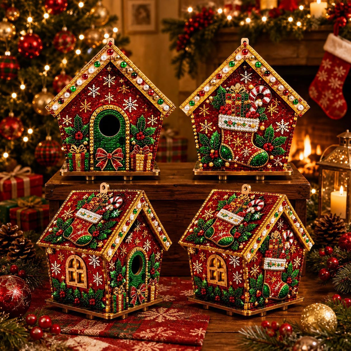 3D Wooden Christmas House Diamond Painting Kit for Adults