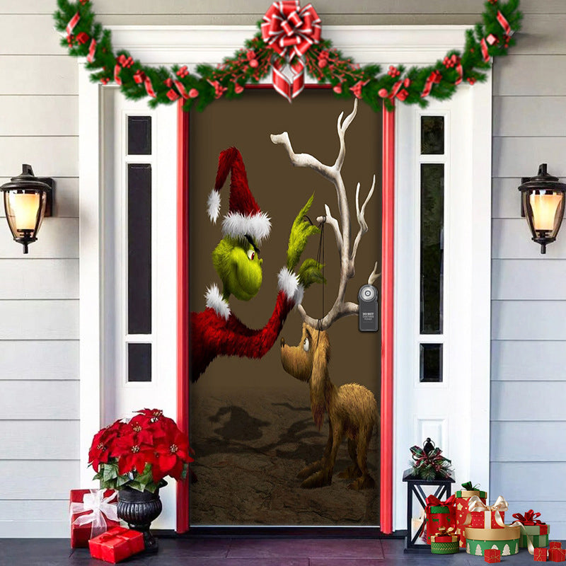 Christmas Door Cover | Fabric Front Door Decoration | Washable & Reusable | 91×203cm