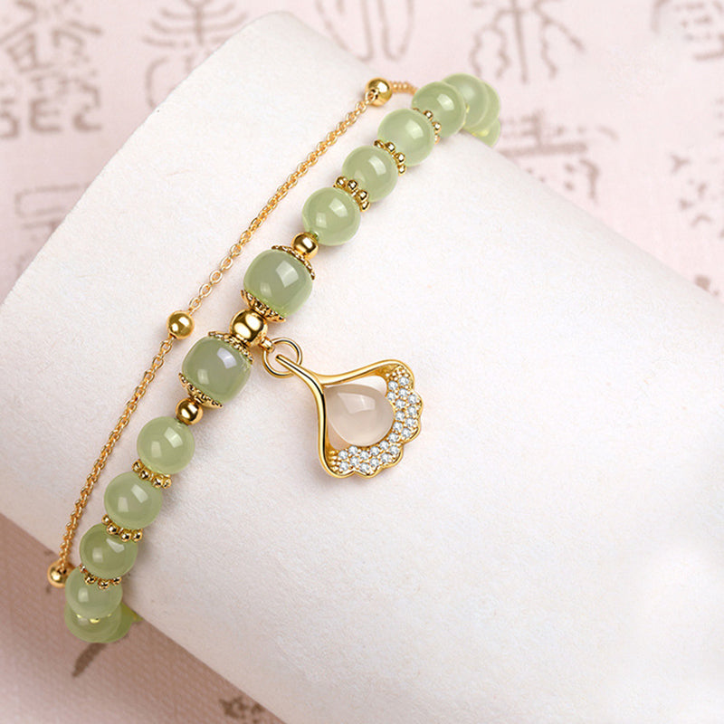 Gold Plated Natural Jade Bracelet