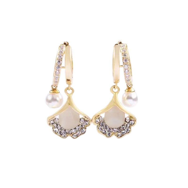 Opal Ginkgo Leaf Earrings