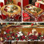 Christmas Table Runner with Reindeer and Snowmen – Durable Polyester Tablecloths Model PineGlow