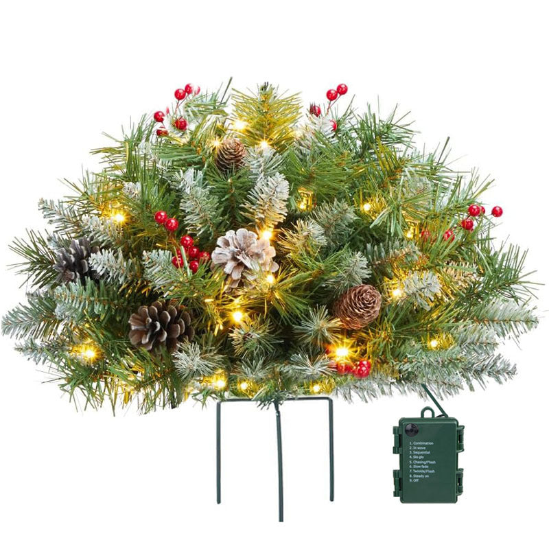 Christmas Urn Filler with LED Lights | 18" Realistic Pine Arrangement | Indoor/Outdoor Decor