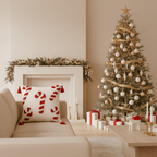 Festive Christmas pillow cover with candy cane motif and soft polyester fabric