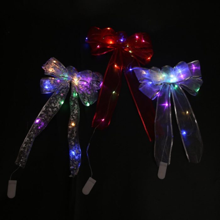 Large Printed Light Up Christmas Bow - Christmas Tree Hanging Decoration Light up Christmas Bows