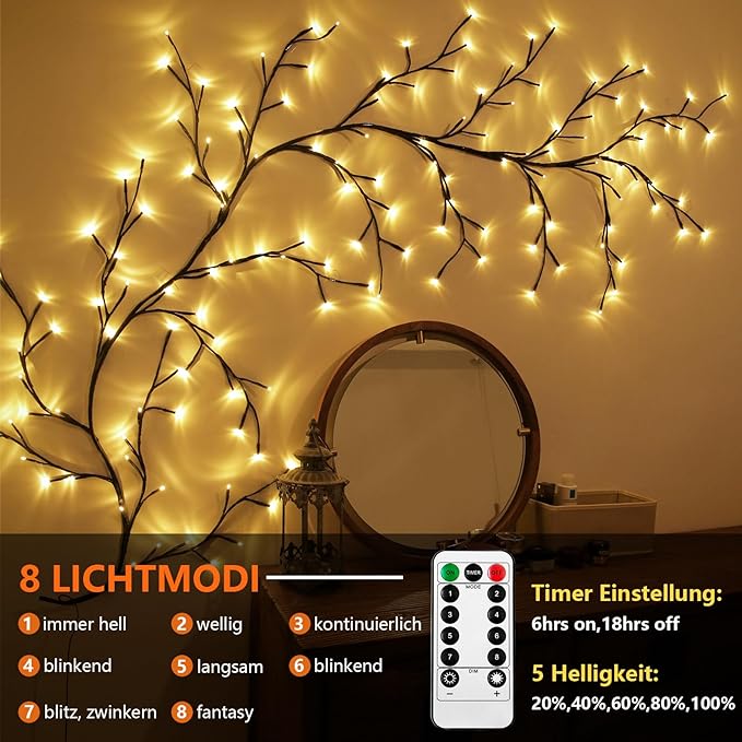 LED Grapevine Fairy Lights - 100 LED String Lights with Green Wire for Indoor & Outdoor Decoration, Parties, and Garden Use
