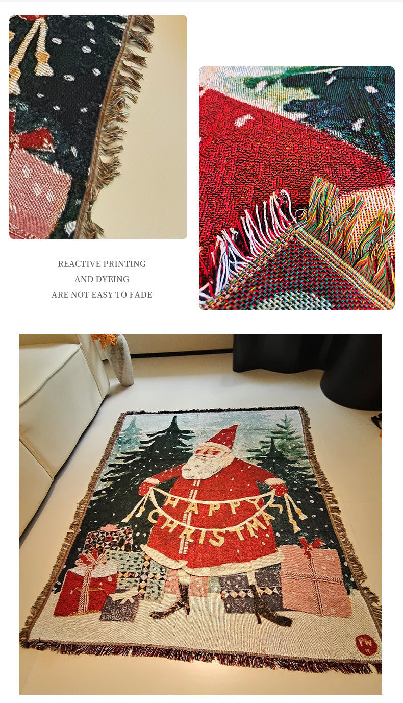 Cartoon Jacquard Santa Claus Tapestry Throw