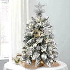 2ft Mini Christmas Tree Decoration With Flocked Snowflakes, Xmas Ornaments For Table Top For Home & Office