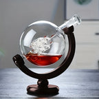 Whisky Decanter Set in Globe Shape – Lead-Free Carafe with Wooden Stand | Includes 2 Whisky Glasses