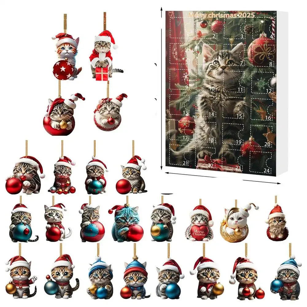 24-piece Cat Christmas Ornaments Set of Durable Acrylic for Advent Calendar Decoration