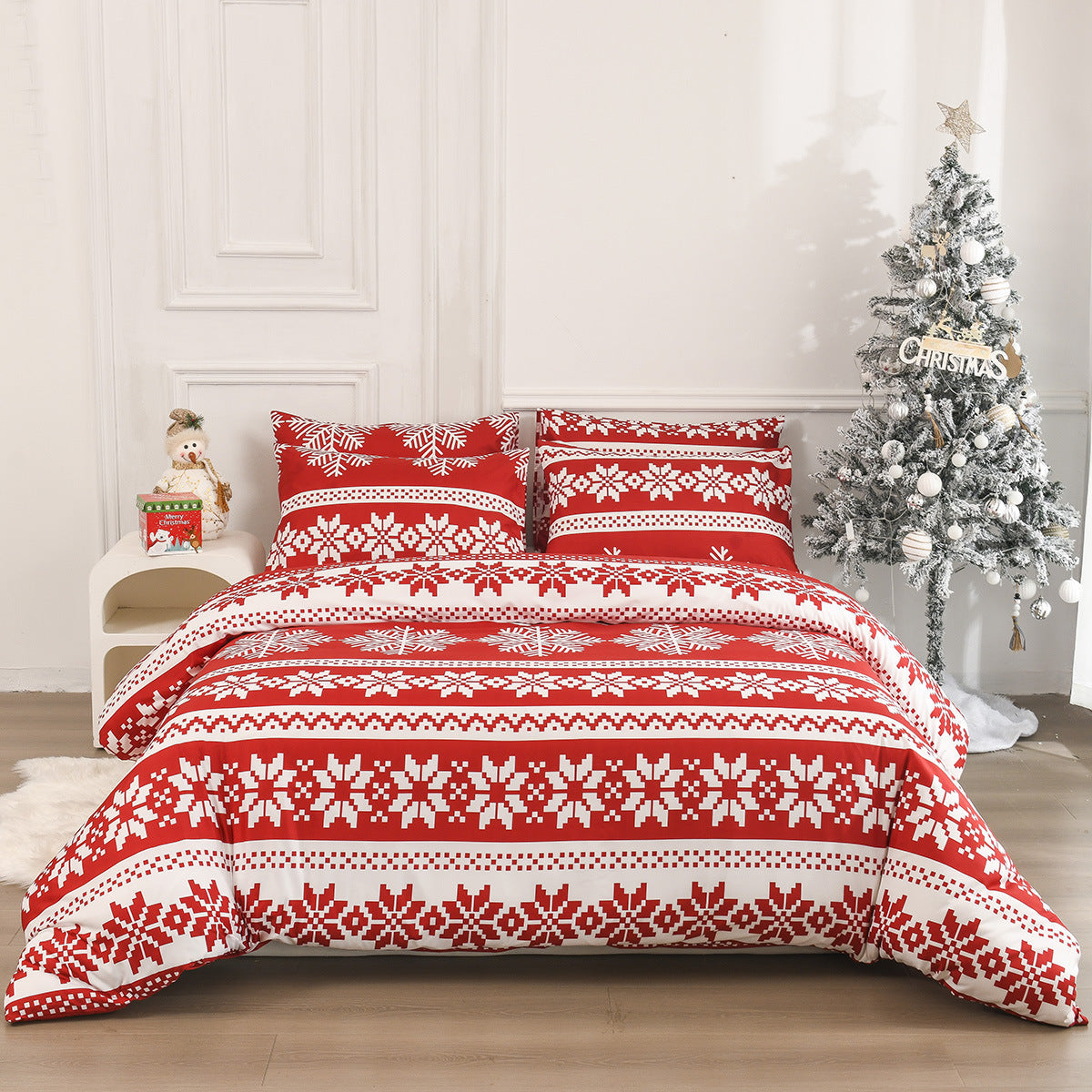 Christmas Winter Sleepers Pattern Bed Three-piece Set
