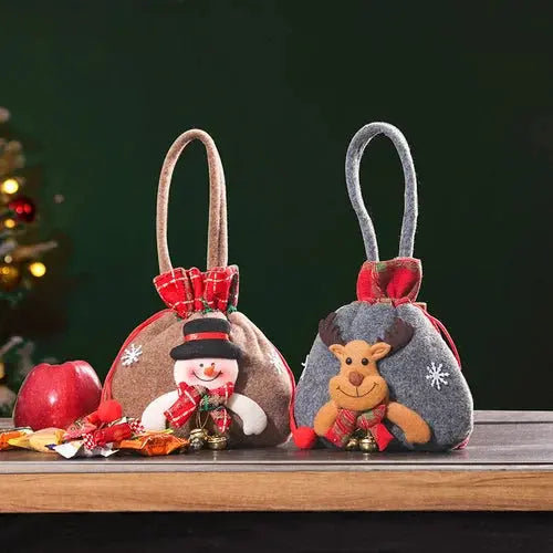 Christmas Gift Bags | Reusable Fabric with Drawstring | Santa, Snowman & Reindeer Patterns | 2 Sizes