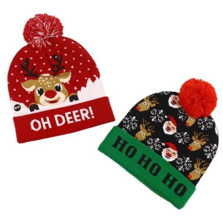 🎅LED Christmas Knitted Hats Light up Xmas Beanie