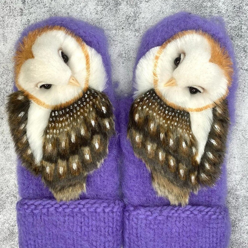 Hand Knitted Wool Nordic Mittens With Owls