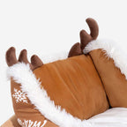 Christmas Sleigh Dog Bed with Crystal Velvet, Faux Fur and Non-Slip Bottom