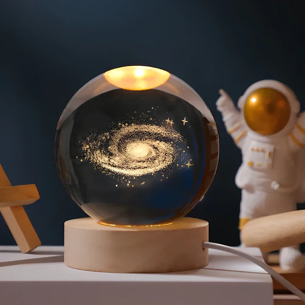 Night Light Wooden Base Crystal Ball Lamp