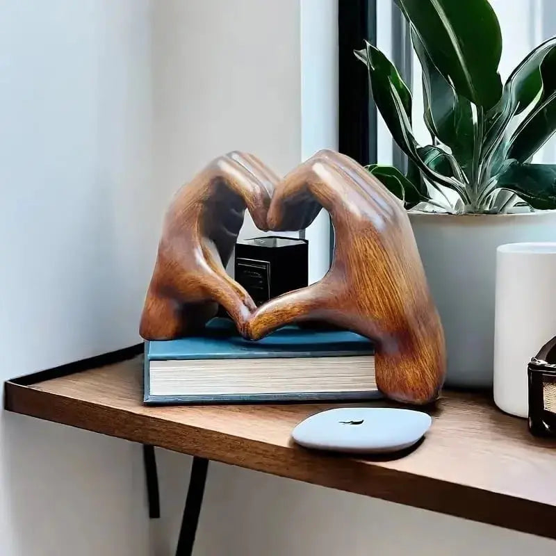 Handcrafted heart sculpture with modern wood grain