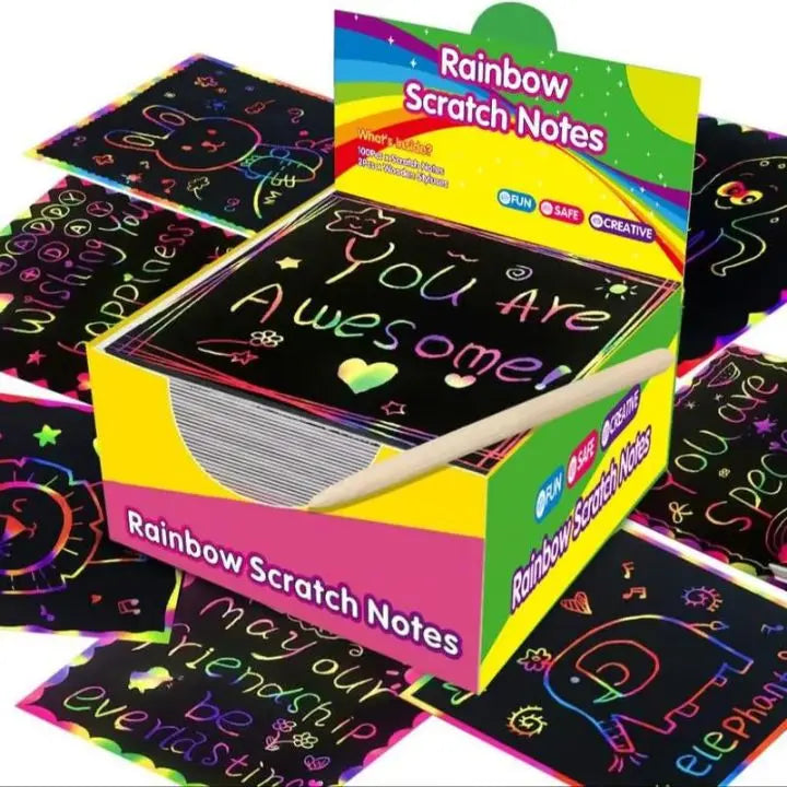 100 pieces rainbow scratch paper – creative, colorful & child-friendly