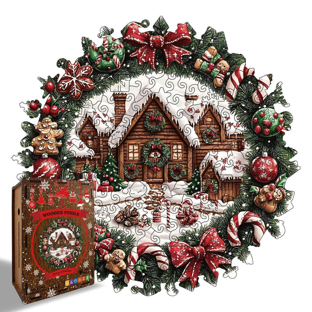 Wooden Irregular Christmas Wreath Piggy Bank Puzzle