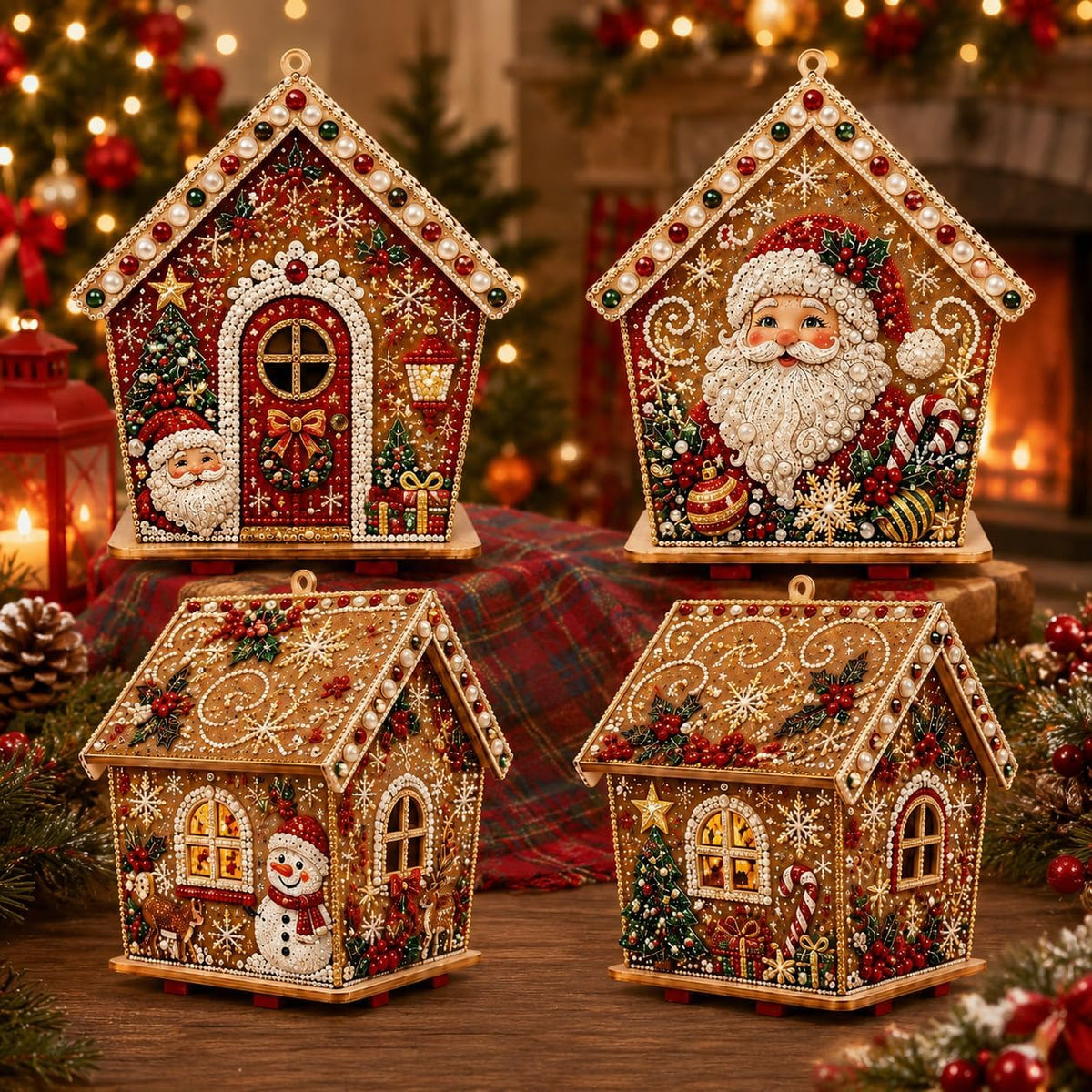 3D Wooden Christmas House Diamond Painting Kit for Adults